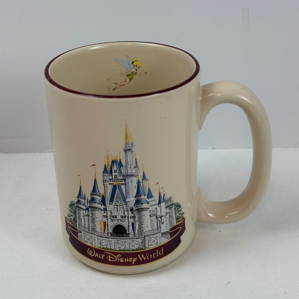 Walt Disney World Cinderella Castle Tinker Bell Coffee Mug Cream Souvenir Cup